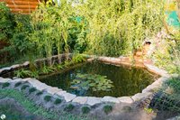 Декоративный пруд с водопадом и подпорной стеной